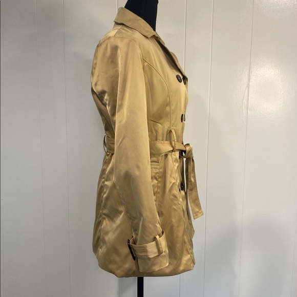 Fashion Nova Trench Coat Warming My Heart Faux Fur Lined Fleece Khaki Tan Large - Picture 5 of 15